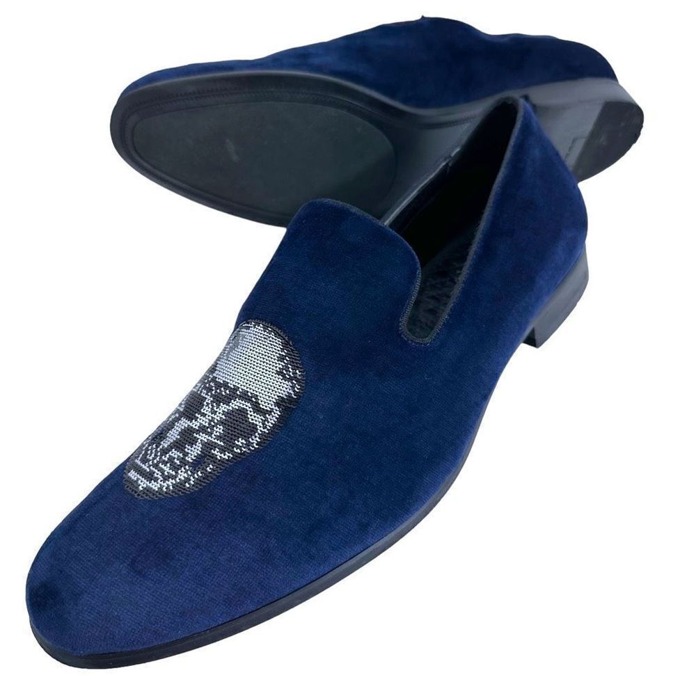 International Concepts Blue Velvet Skull Loafers Men’s Size 13 - Picture 11 of 11